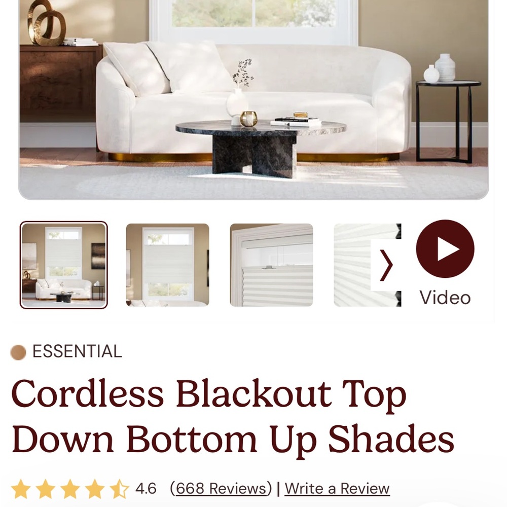 Select Blinds Classic White 27 3/4” x 58” Cordless Top Down Bottom Up Shades